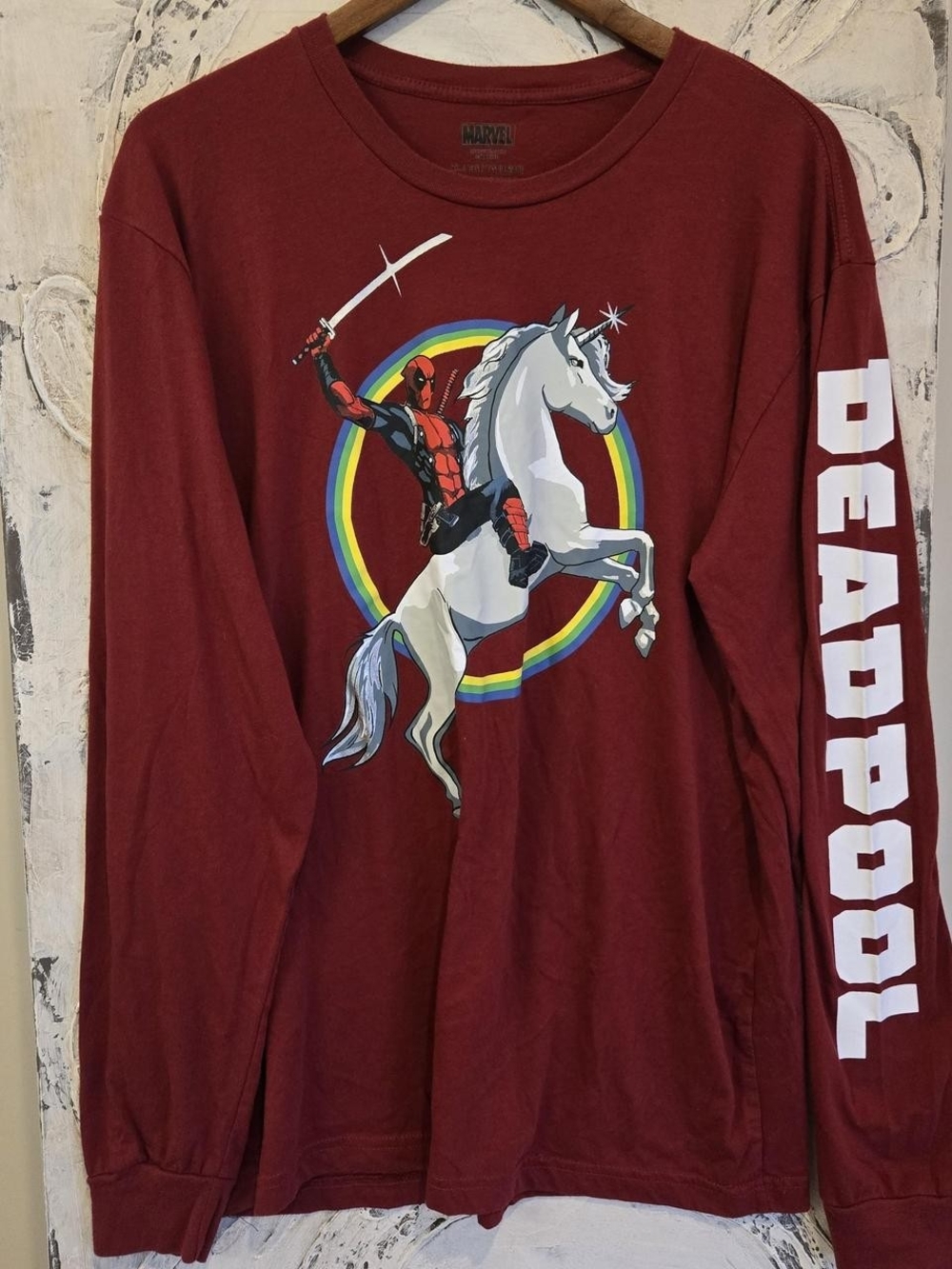 Marvel Deadpool Men's Long Sleeve Graphic Tee - Maroon
